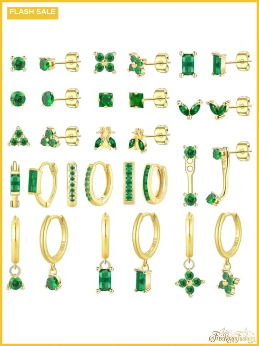 15 Pair Gold Plated Stud Hoop Earrings Set Hypoallergenic Stainless Steel